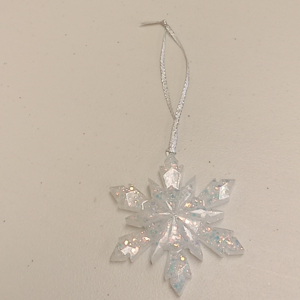 Handcrafted resin glittery snowflake ornament